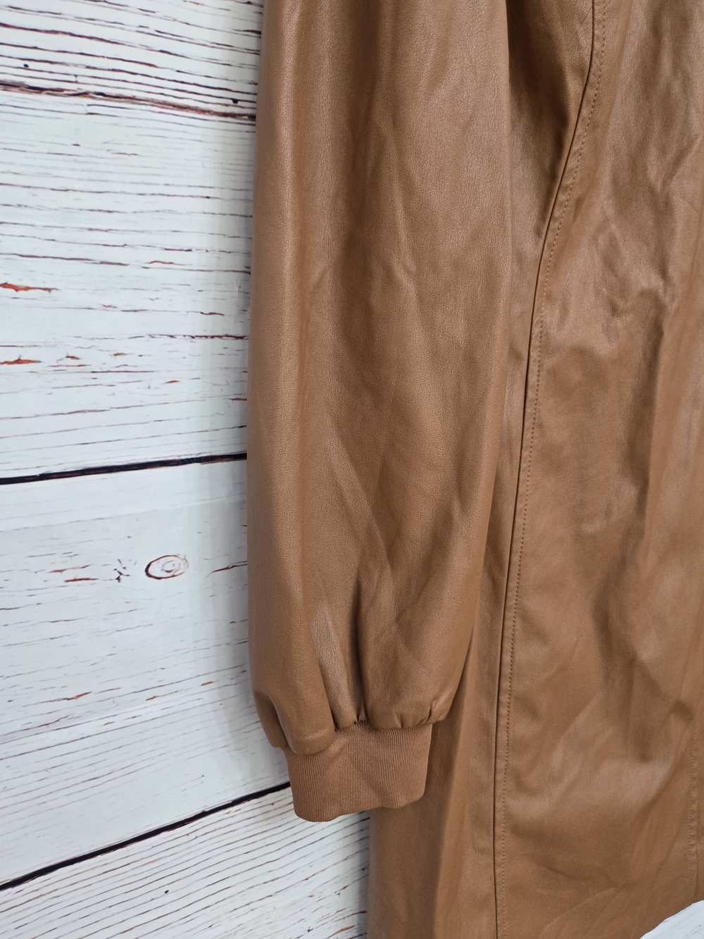 Trina Turk Faux Leather Puff Sleeve Dress Camel Size 2